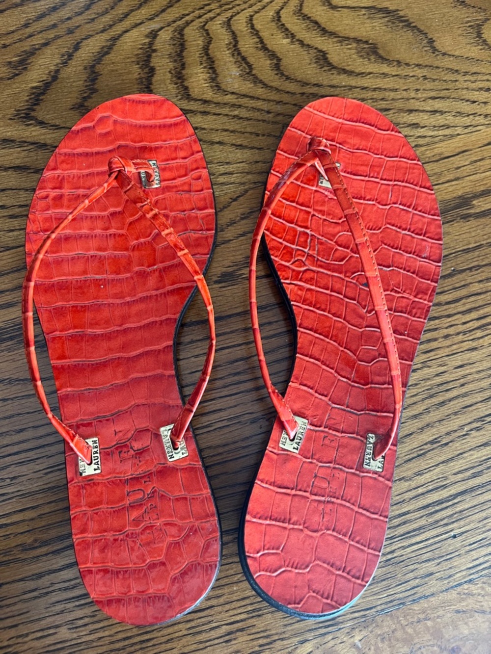 Ralph Lauren Red Croc-Embossed Flip Flop Sandals - Women